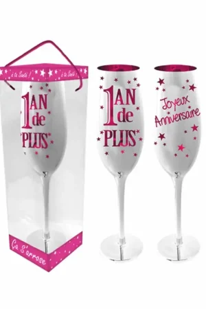 Flûte à champagne Joyeux anniversaire Rose chromé Offre Spéciale