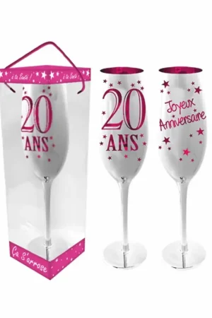 Bon Plan Flûte à champagne anniversaire 20 ans Rose chromé