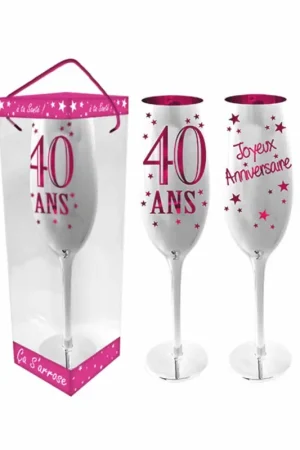 Achat Immédiat Flûte à champagne anniversaire 40 ans Rose chromé