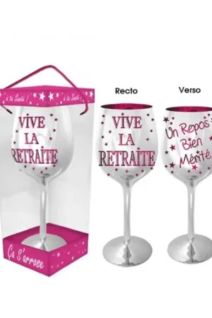 Cadeau Grand verre à vin Vive la retraite Rose chromé Must-Have