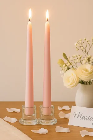 2 Bougies flambeau Rose 25cm Livraison Express
