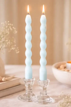 2 Bougies flambeau Torsadées Bleu Ciel 25cm Bon Marché