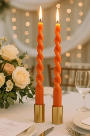 2 Bougies flambeau Torsadées Orange 25cm Acheter Direct