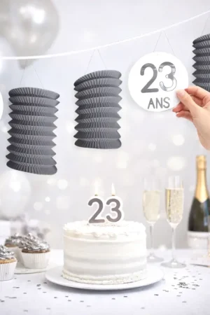 Guirlande déco lampions Anniversaire Gris à personnaliser Nouveauté