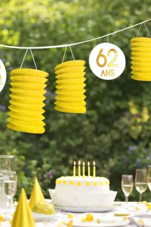 Guirlande déco lampions Anniversaire Jaune à personnaliser Prix Bas