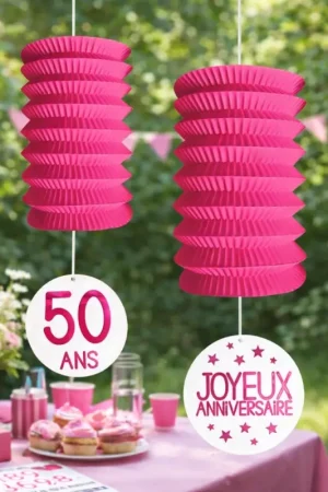 2 Suspensions Lampions anniversaire à personnaliser Fuschia Marque