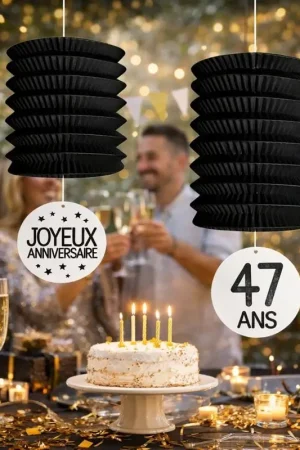 Paiement Sécurisé 2 Suspensions Lampions anniversaire à personnaliser Noir