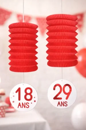 2 Suspensions Lampions anniversaire à personnaliser Rouge Petit Prix