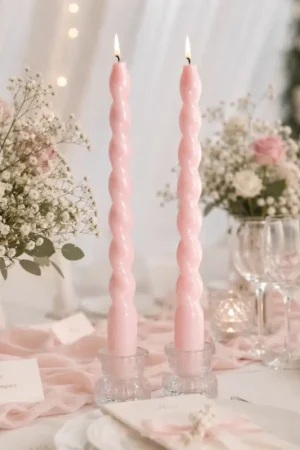 Prix Promo 2 Bougies flambeau Torsadées Rose 25cm