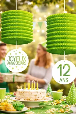 2 Suspensions Lampions anniversaire à personnaliser Vert anis Top Vente