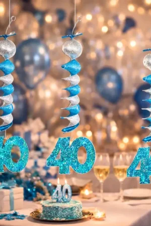 3 Suspensions Accordéons Anniversaire 40 ans en Bleu Turquoise Commande En Gros