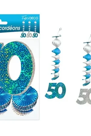 3 Suspensions Accordéons Anniversaire 50 ans en Bleu Turquoise Meilleure Vente