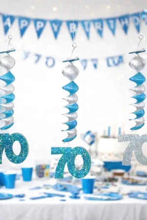 3 Suspensions Accordéons Anniversaire 70 ans en Bleu Turquoise Must-Have