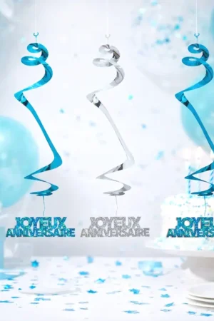 Meilleure Vente Guirlande déco Spirale Joyeux anniversaire Bleu turquoise x3 pièces