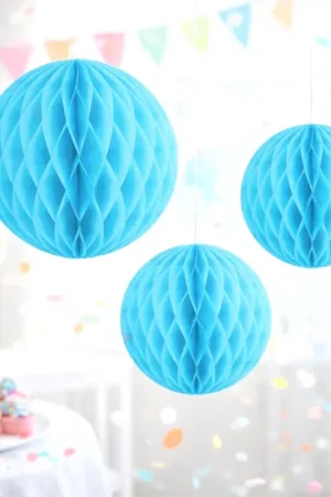 Promotion Saisonnière Suspension boule alvéolée Bleu turquoise Ø 25/20/15 cm x3 pièces