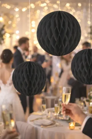 Suspension boule alvéolée Noir Ø 25/20/15 cm x3 pièces Bon Marché