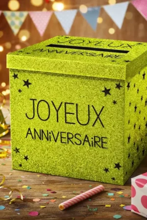 Achetez Aujourd'hui Urne carrée Joyeux anniversaire Vert anis paillette 20 cm