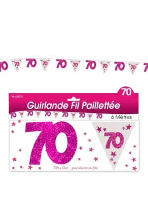 Guirlande fil anniversaire 70 ans Fuschia 6 mètres Affaire À Saisir