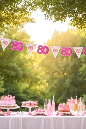 Guirlande fil anniversaire 80 ans Fuschia 6 mètres Nouvelle Collection