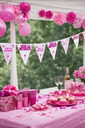 Acheter En Ligne Guirlande fil à suspendre Vive la retraite Fuschia 6 mètres