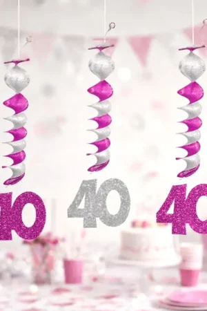 Marque 3 Suspensions accordéons Anniversaire 40 ans Fuschia