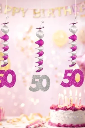 3 Suspensions accordéons Anniversaire 50 ans Fuschia Nouvel Arrivage