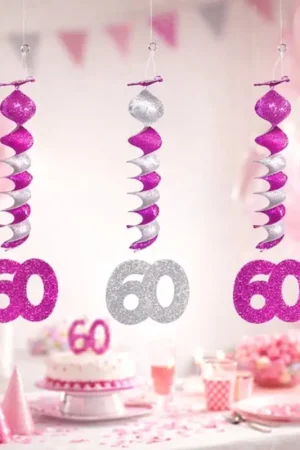 3 Suspensions accordéons Anniversaire 60 ans Fuschia Promotion