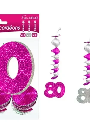 3 Suspensions accordéons Anniversaire 80 ans Fuschia Meilleure Vente