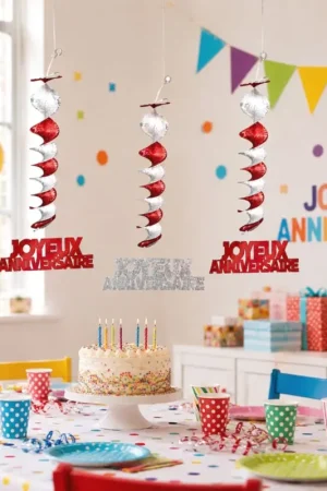 Vente Flash 3 suspensions accordéons Joyeux anniversaire Rouge