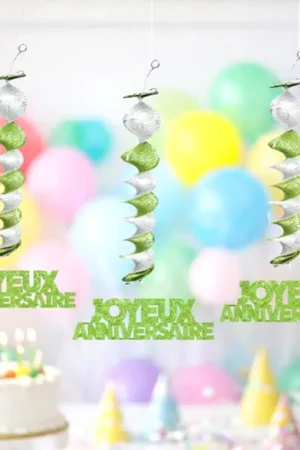 3 suspensions accordéons Joyeux anniversaire Vert anis Commander Vite