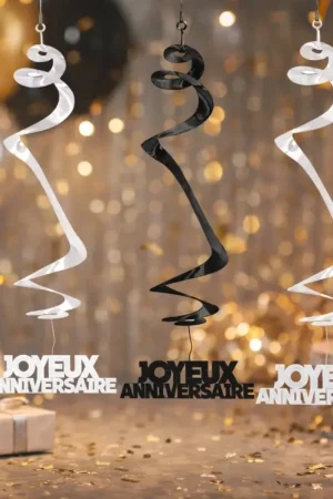 Satisfait Ou Remboursé 3 guirlandes spirales Joyeux anniversaire NOIR 60 cm