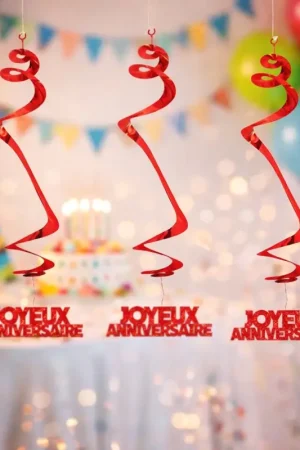 3 guirlandes spirales Joyeux anniversaire Rouge 60 cm Top Vente