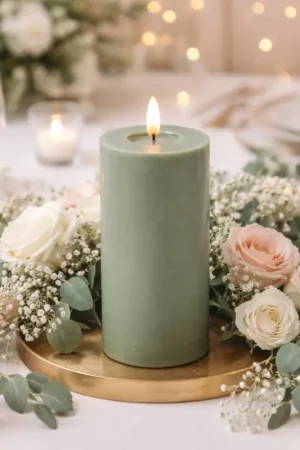 Bougie LED Cylindrique Vert Sauge 15cm Affaire À Saisir