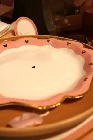 8 Assiettes Carton Rose Or et Blanc 23cm Must-Have