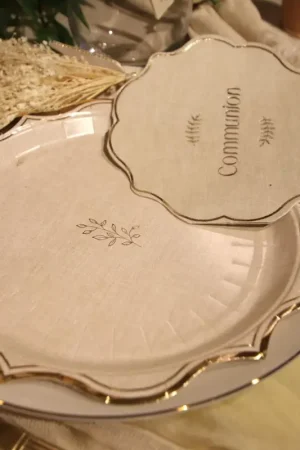 8 Assiettes Carton feuillage lin et Or 23 cm Dernière Chance