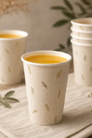 Achetez Aujourd'hui Lot de 8 gobelets carton Feuillage effet lin et or