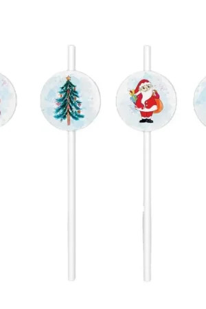 Acheter En Ligne Pailles de Noel en papier x8 pièces