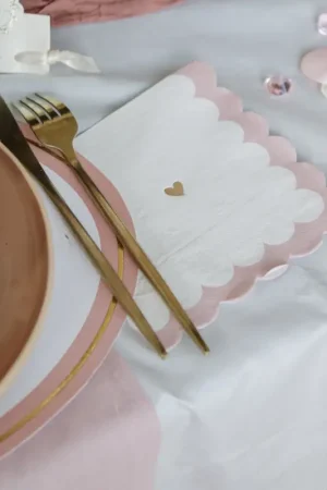 Meilleure Vente 16 Serviettes en papier petits coeurs blanc et rose