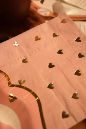 Quantité Limitée 20 Serviettes Cocktail Petits Cœurs Papier Rose et Or