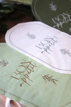 Prix Réduit 16 Serviettes en papier bon appétit vert de gris sauge