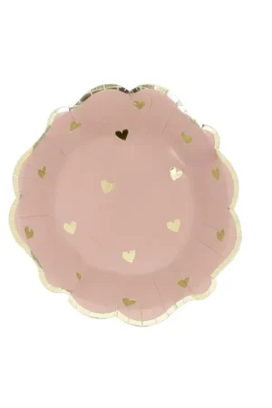 Bon Plan 8 Bols en carton Petits coeurs Rose et Or