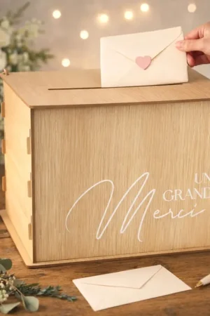 Haute Qualité Urne "Un Grand Merci" en Bois et Blanc 30x23,5x23,5cm