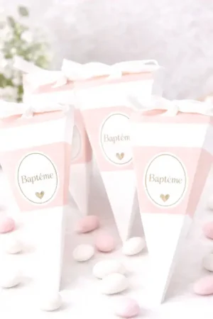 10 Contenants dragées Baptême Rose et Blanc Berlingot Affaire À Saisir