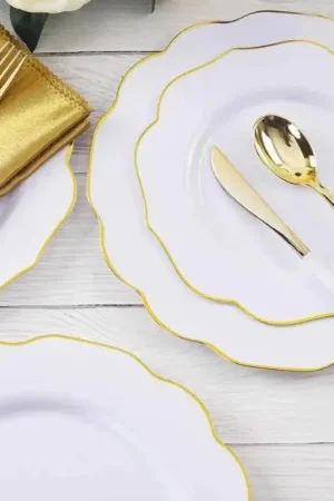 Soldes Grande Assiette plastique Vague Or x 10 pièces