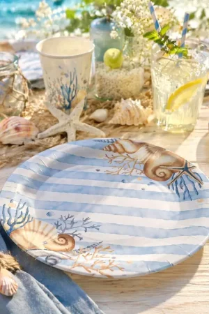 Dernière Chance Assiette carton Coquillages 23cm x 10 pièces
