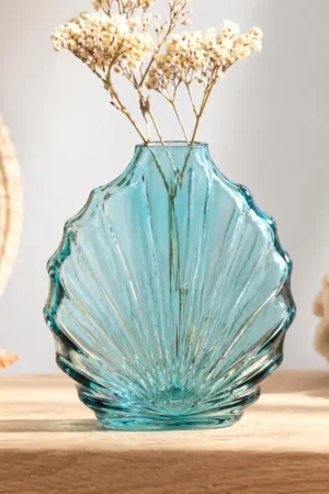 Vase en verre Coquillage Turquoise Solde