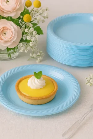 Assiette plastique ronde Bleu ciel 17cm x 20pièces Offre Du Jour