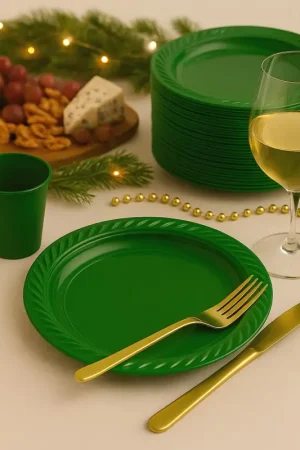 Bon Plan 20 assiettes plastique Vert sapin 22cm