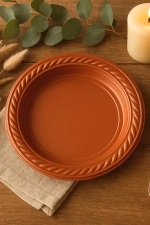 Assiette plastique ronde réutilisable Terracotta 17cm x 20 pièces Solde