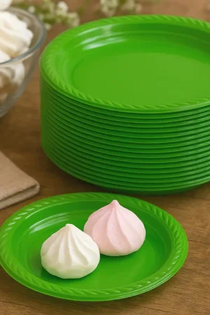 Assiette plastique ronde réutilisable Vert sapin 17cm x 20 pièces Super Prix